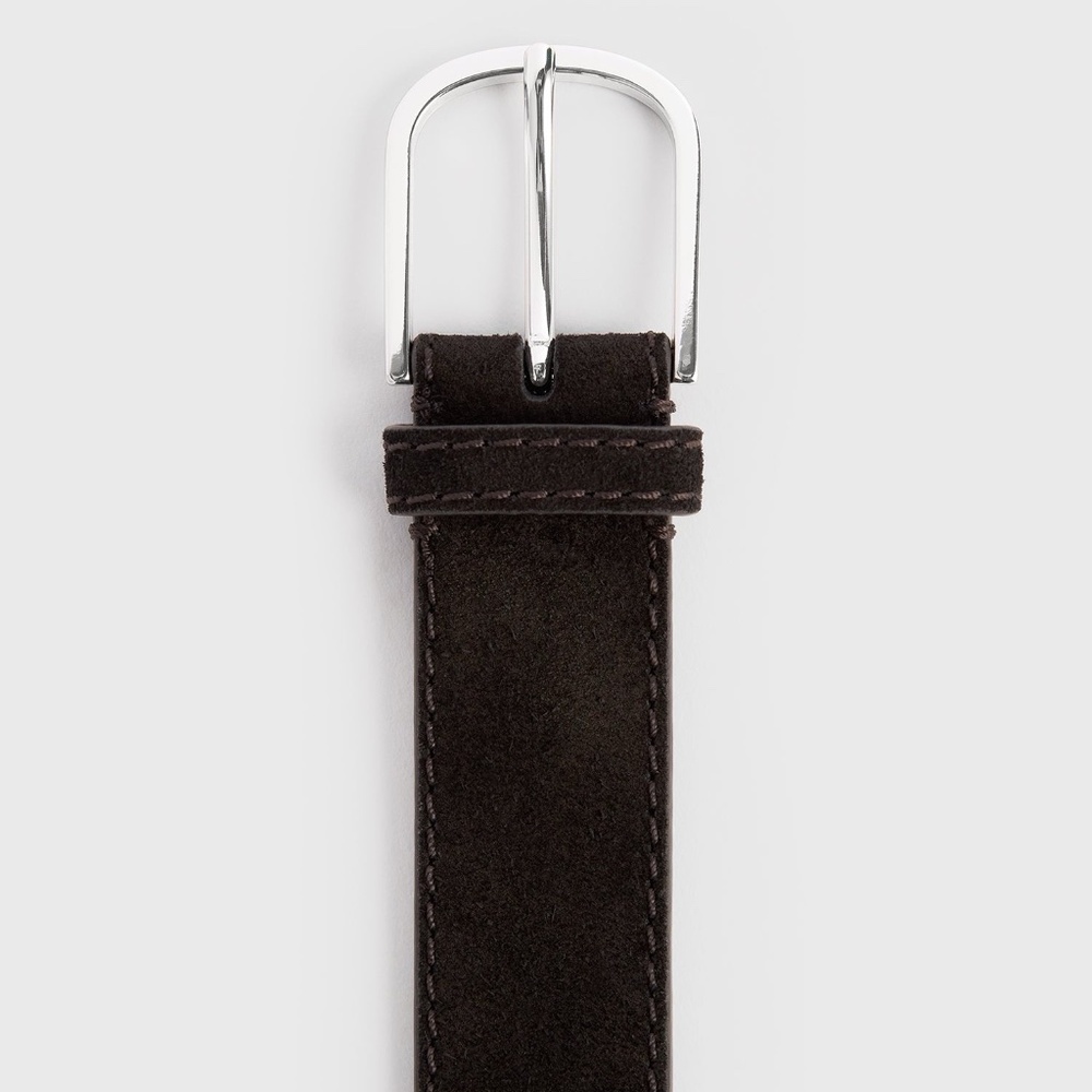 TOTEME Bold Wide Trouser Belt in Suede Espresso Dark Brown Size 80 - Picture 7 of 9